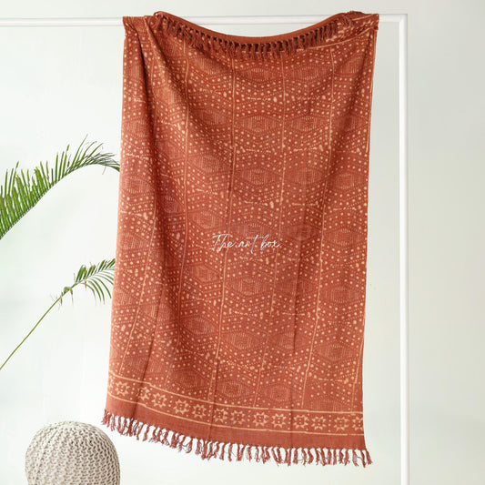 Hand Block Orange Daabu Print Throw