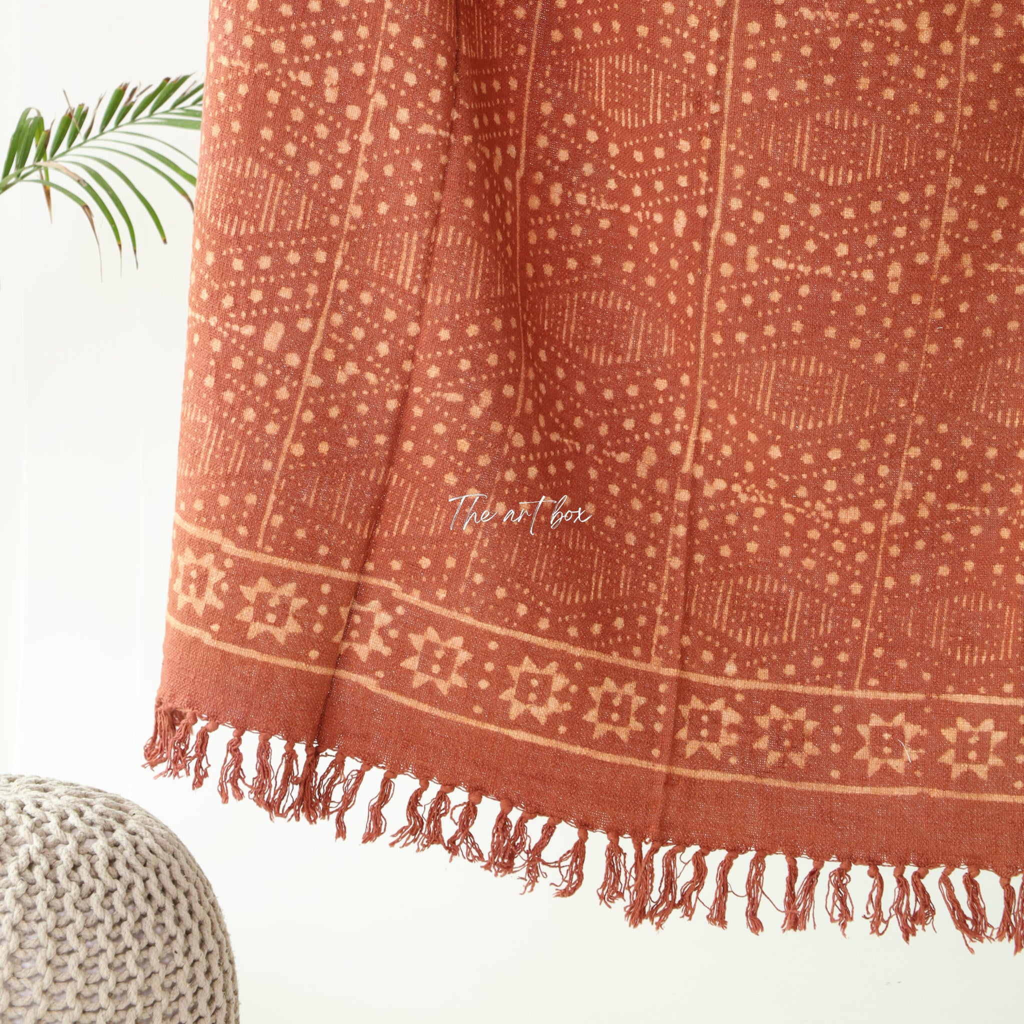 Hand Block Orange Daabu Print Throw