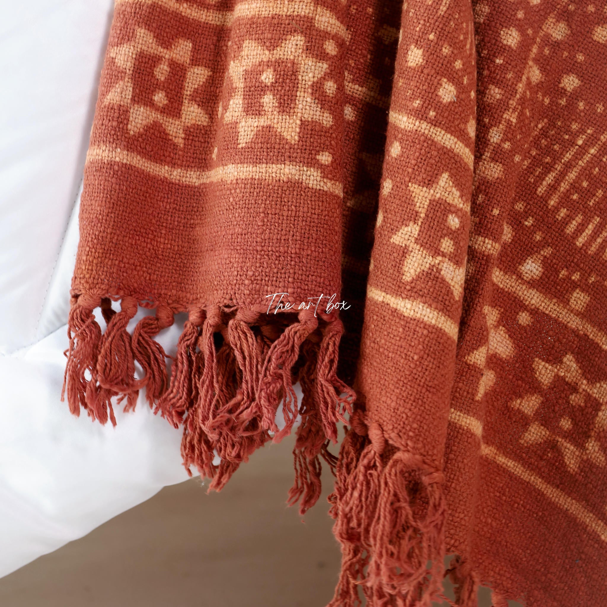 Hand Block Orange Daabu Print Throw