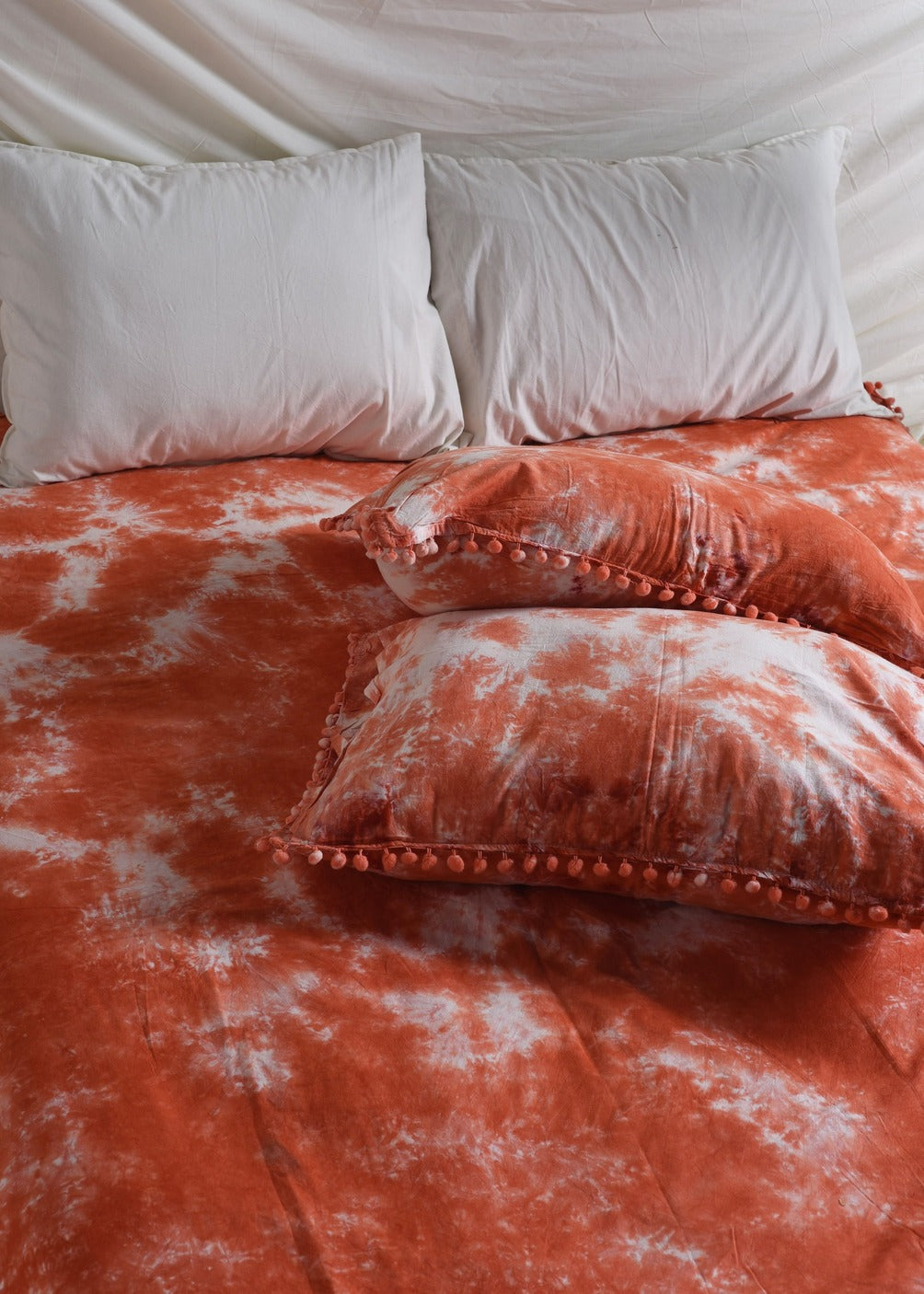 Orange Tie-Dye Duvet Cover with Pillow cases Set