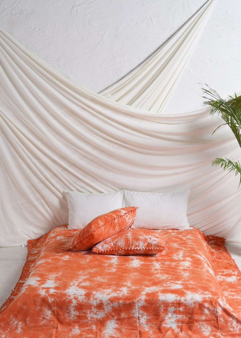 Orange and White Tie-Dye Duvet Cover with Pillow cases Set
