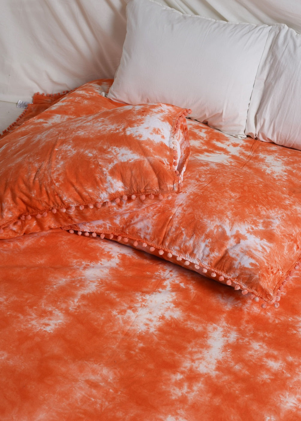 Orange and White Tie-Dye Duvet Cover with Pillow cases Set