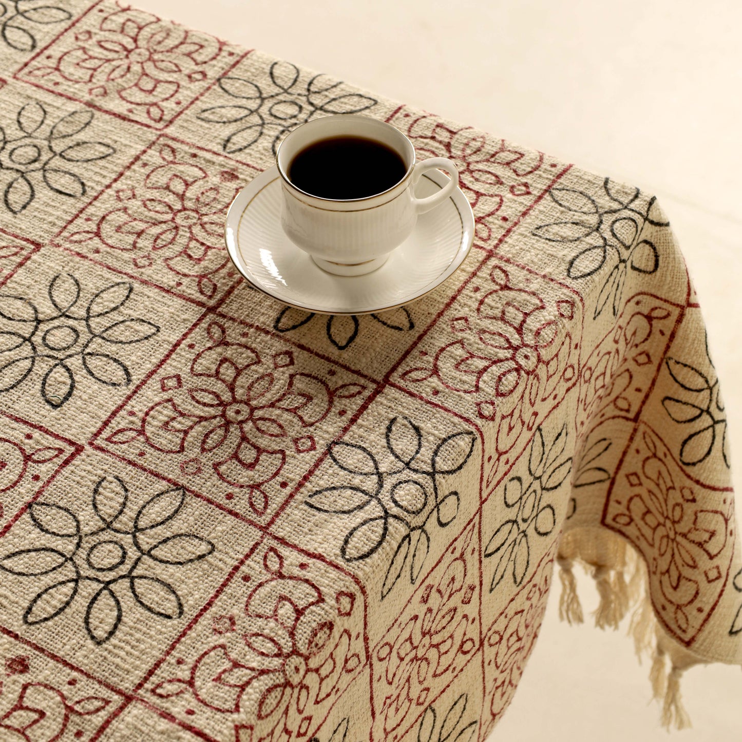 Beige Printed Cotton Tablecloth