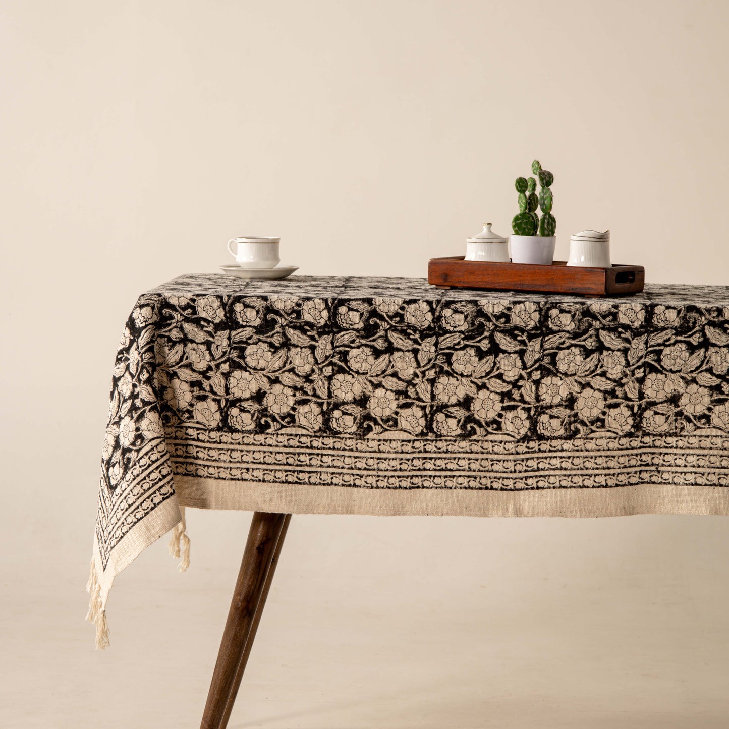 Beige Printed Cotton Tablecloth