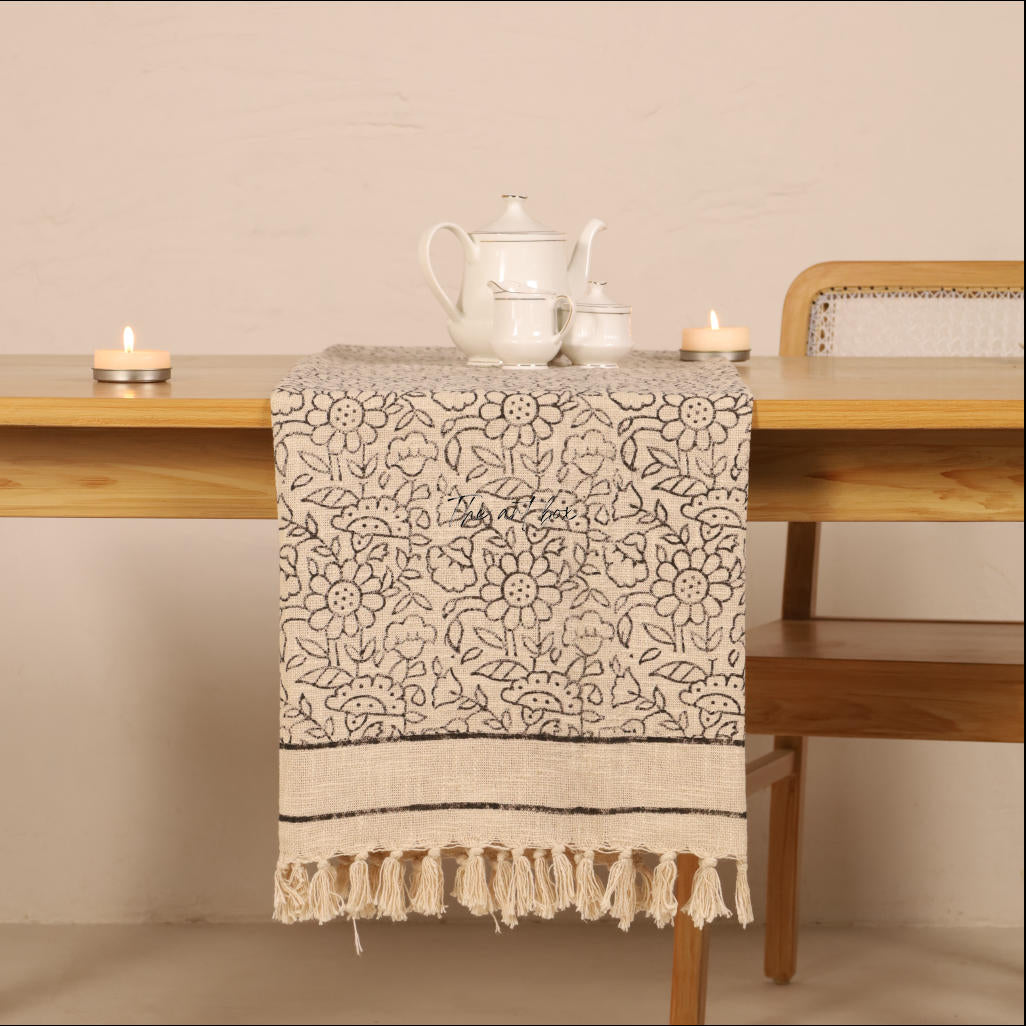 Beige Printed Cotton Table Runner