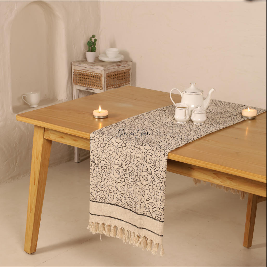 Beige Printed Cotton Table Runner