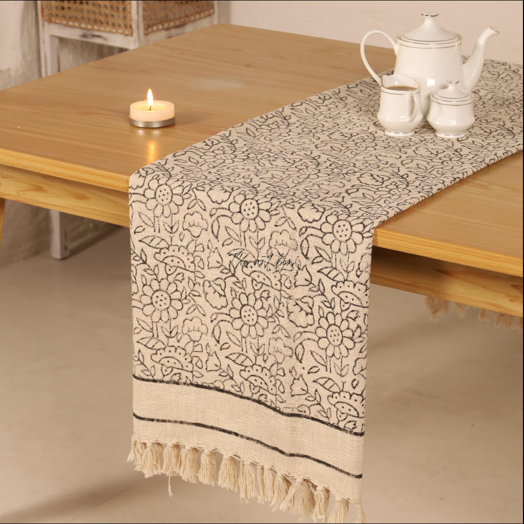 Beige Printed Cotton Table Runner