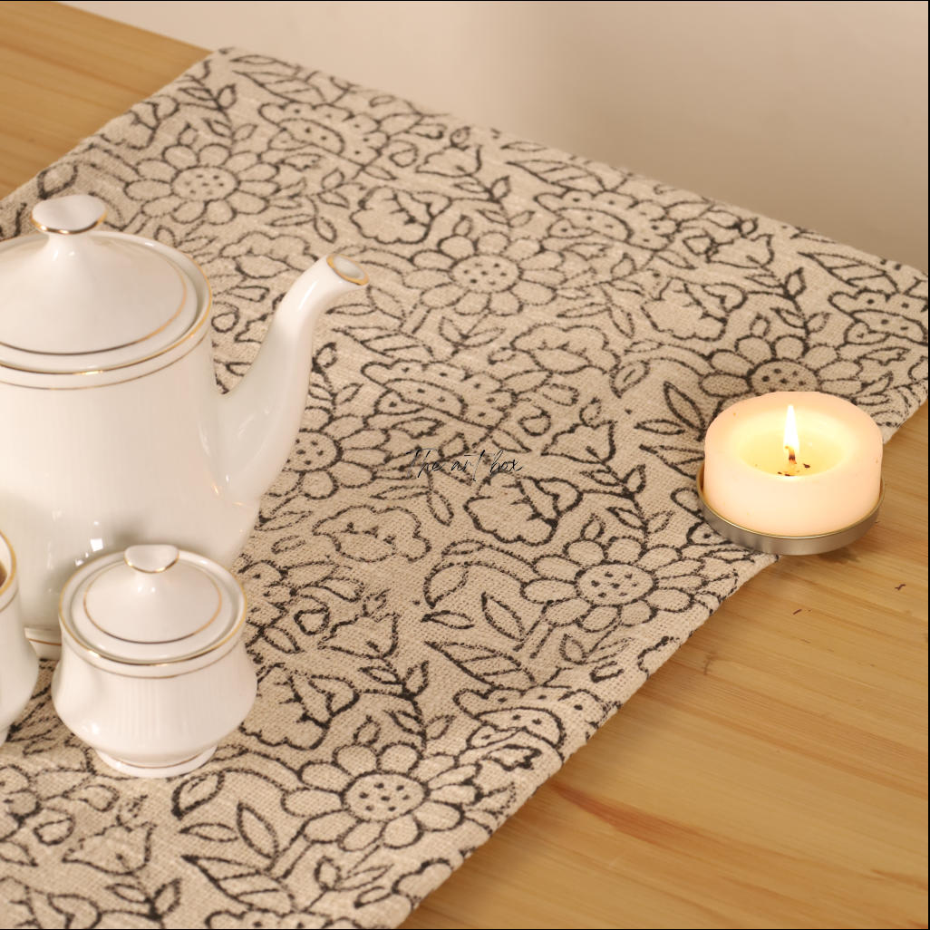 Beige Printed Cotton Table Runner