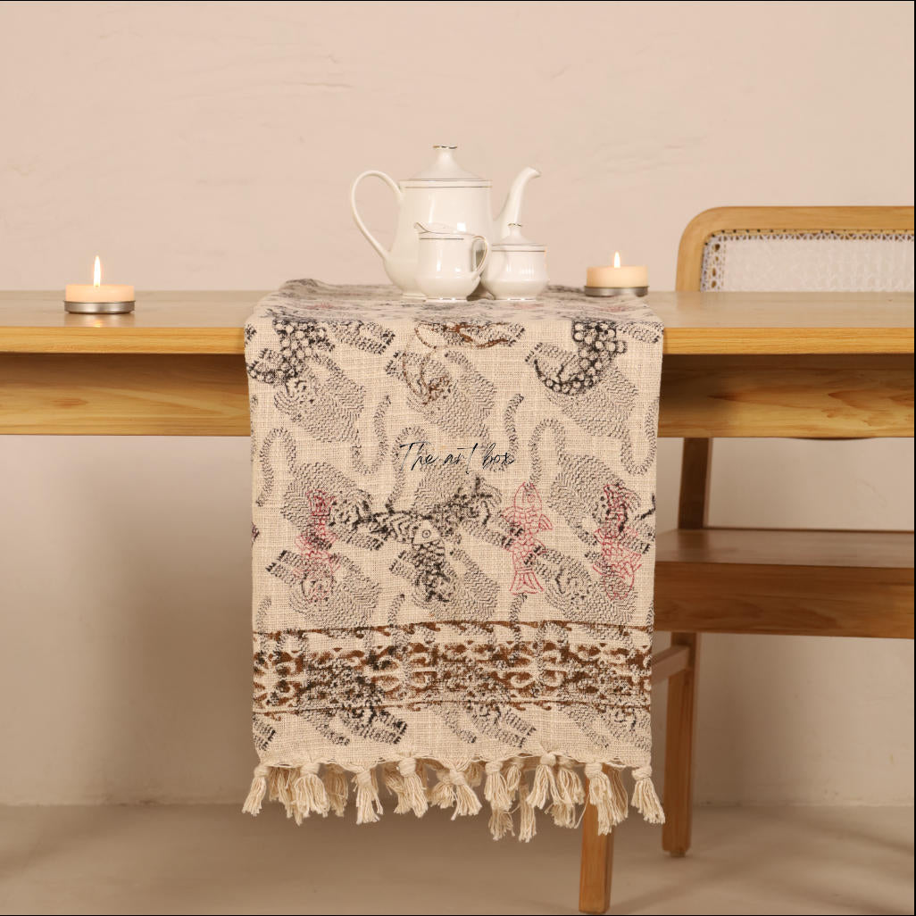 Beige Printed Cotton Table Runner