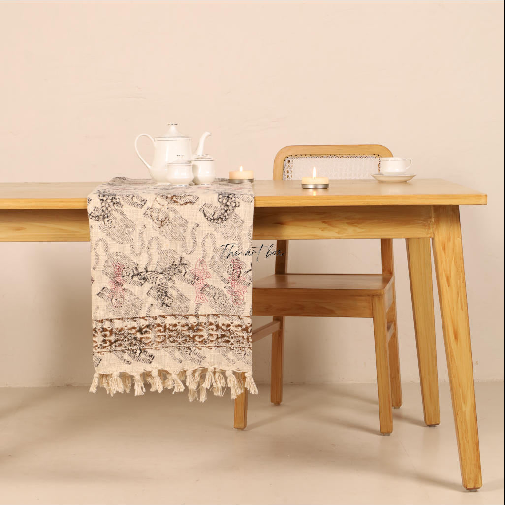 Beige Printed Cotton Table Runner