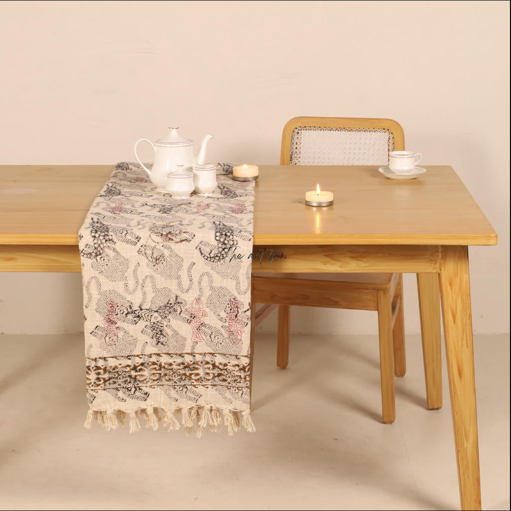 Beige Printed Cotton Table Runner