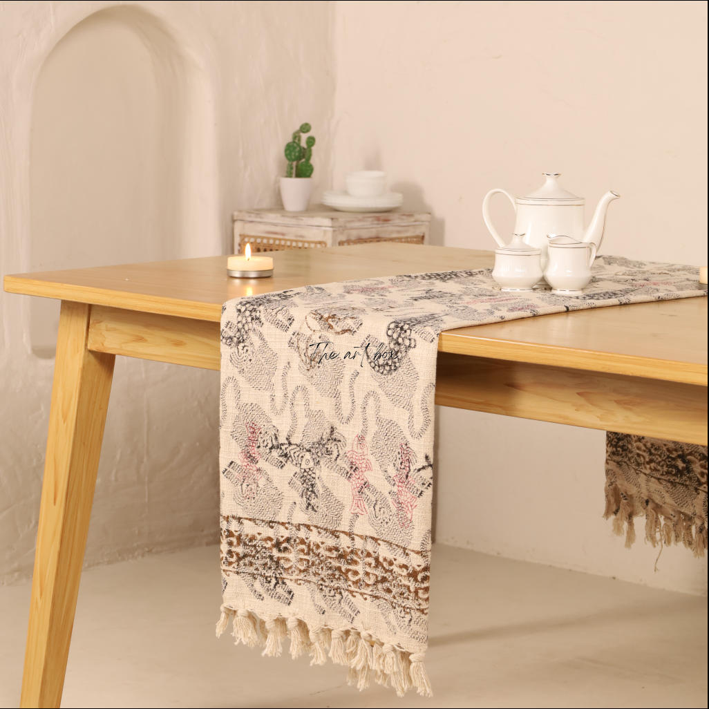 Beige Printed Cotton Table Runner