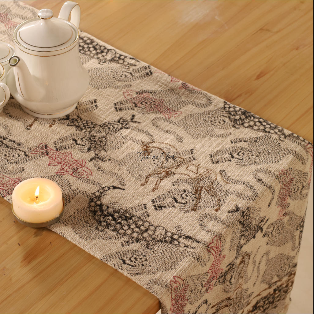 Beige Printed Cotton Table Runner