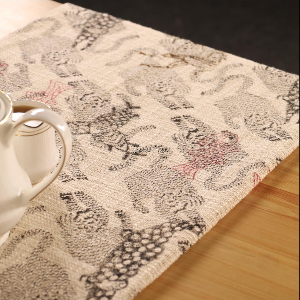 Beige Printed Cotton Table Runner