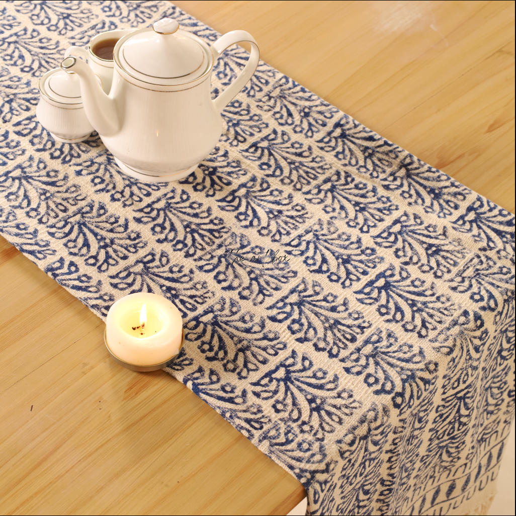 Beige Printed Cotton Table Runner