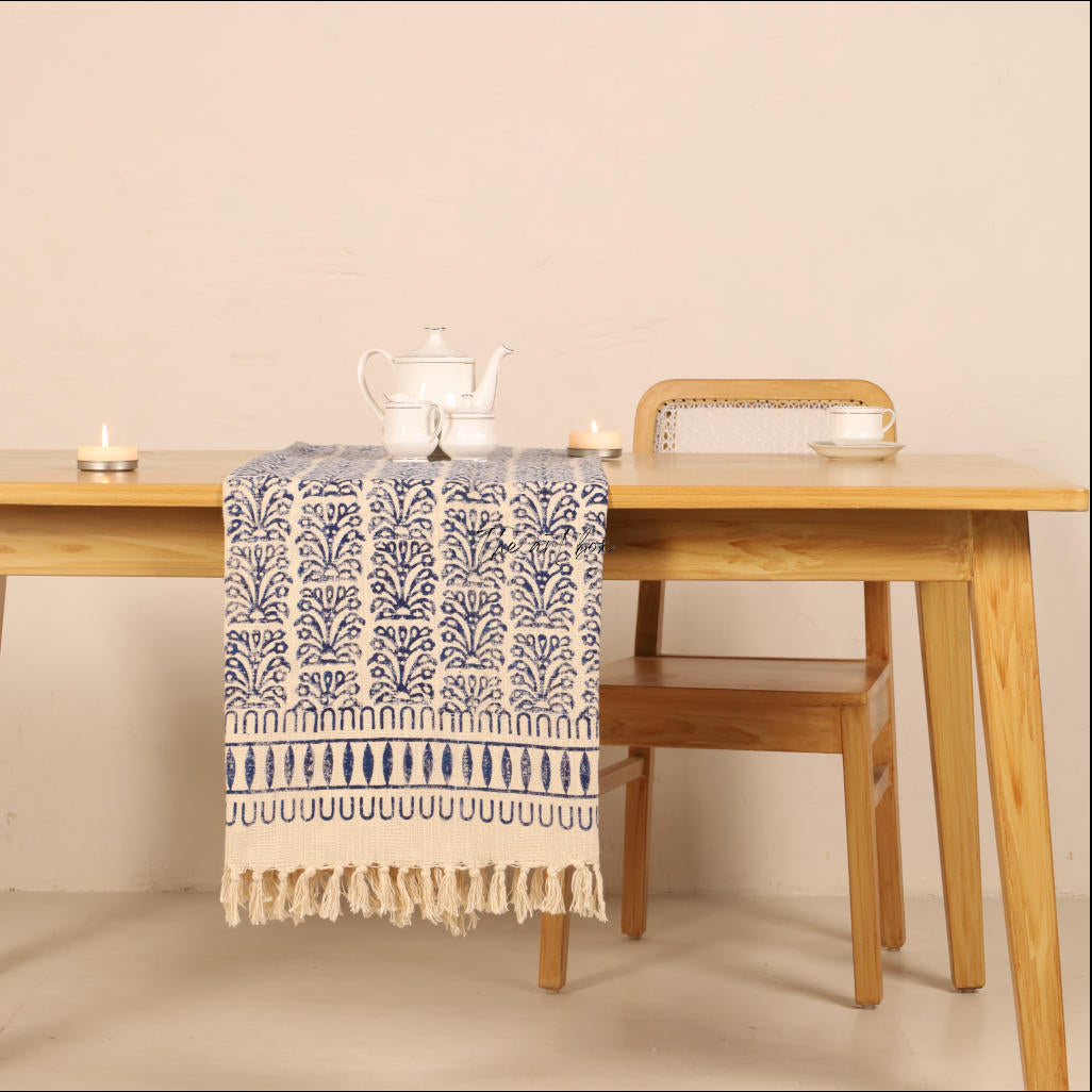 Beige Printed Cotton Table Runner