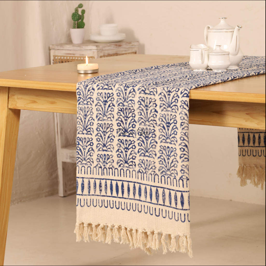 Beige Printed Cotton Table Runner