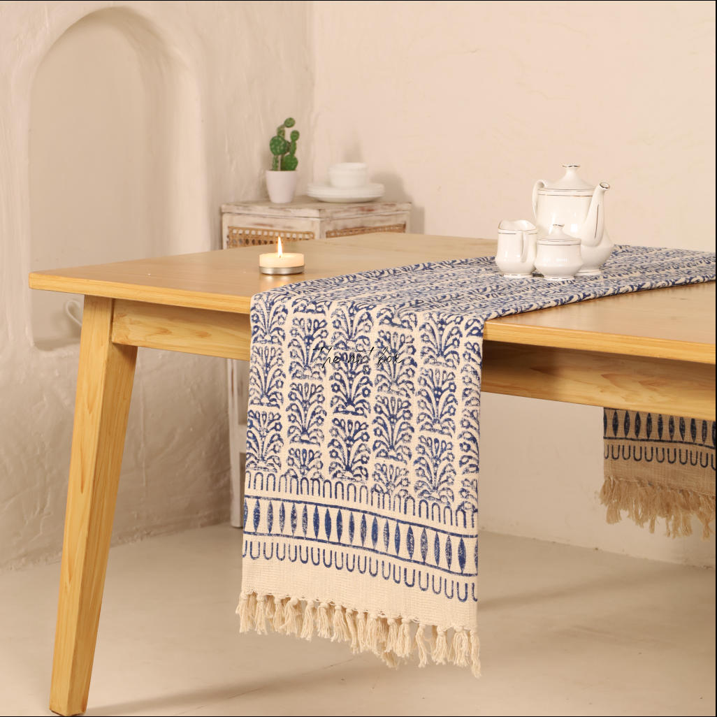 Beige Printed Cotton Table Runner