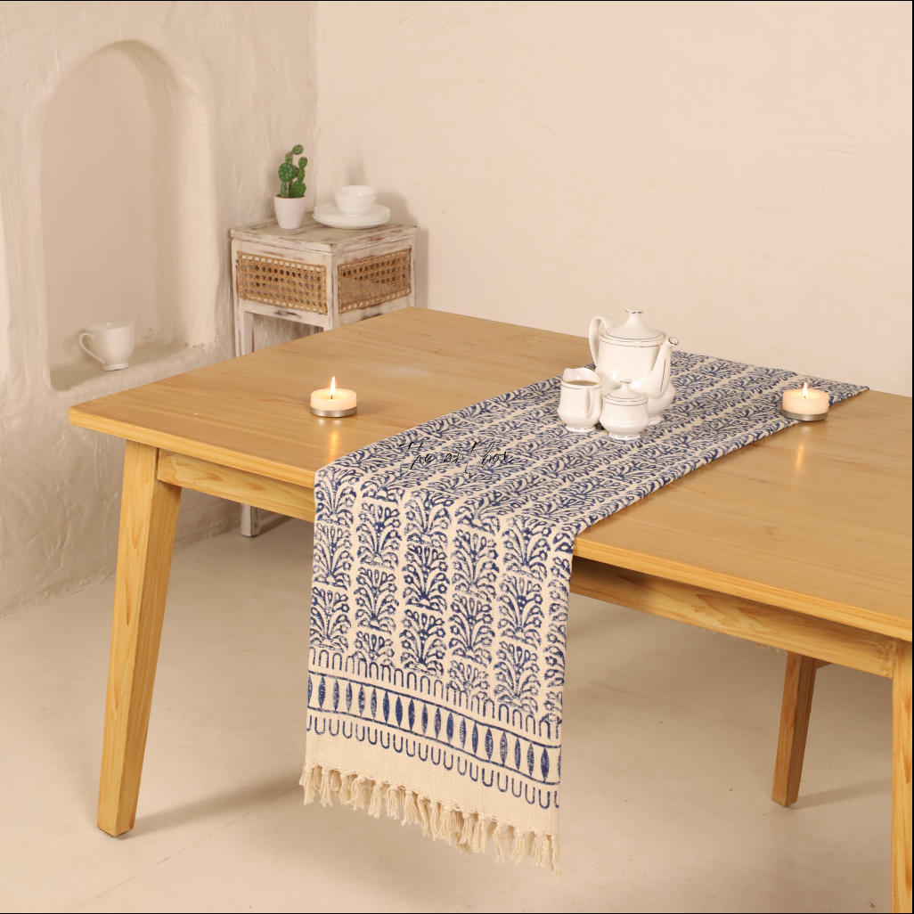 Beige Printed Cotton Table Runner