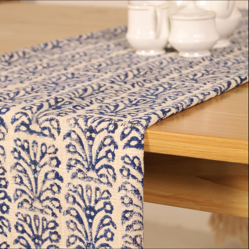 Beige Printed Cotton Table Runner