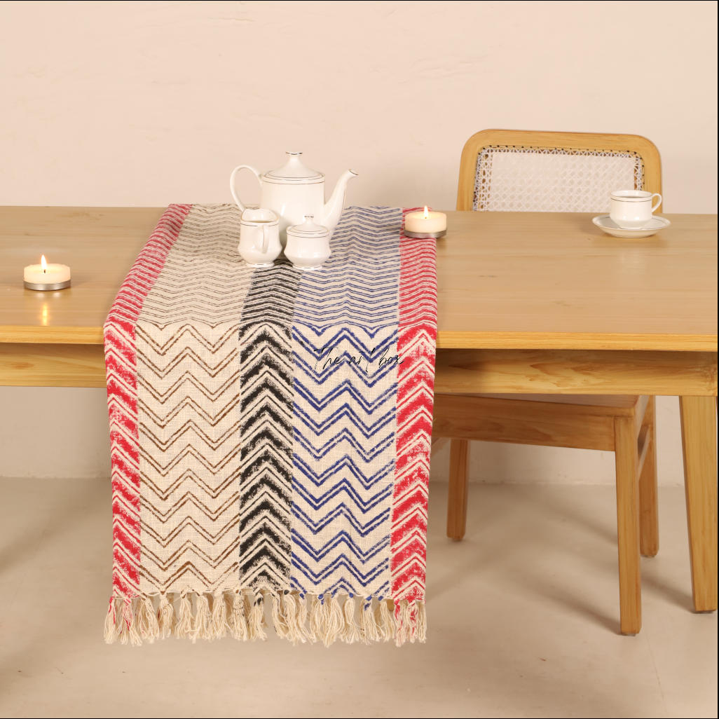 Beige Printed Cotton Table Runner