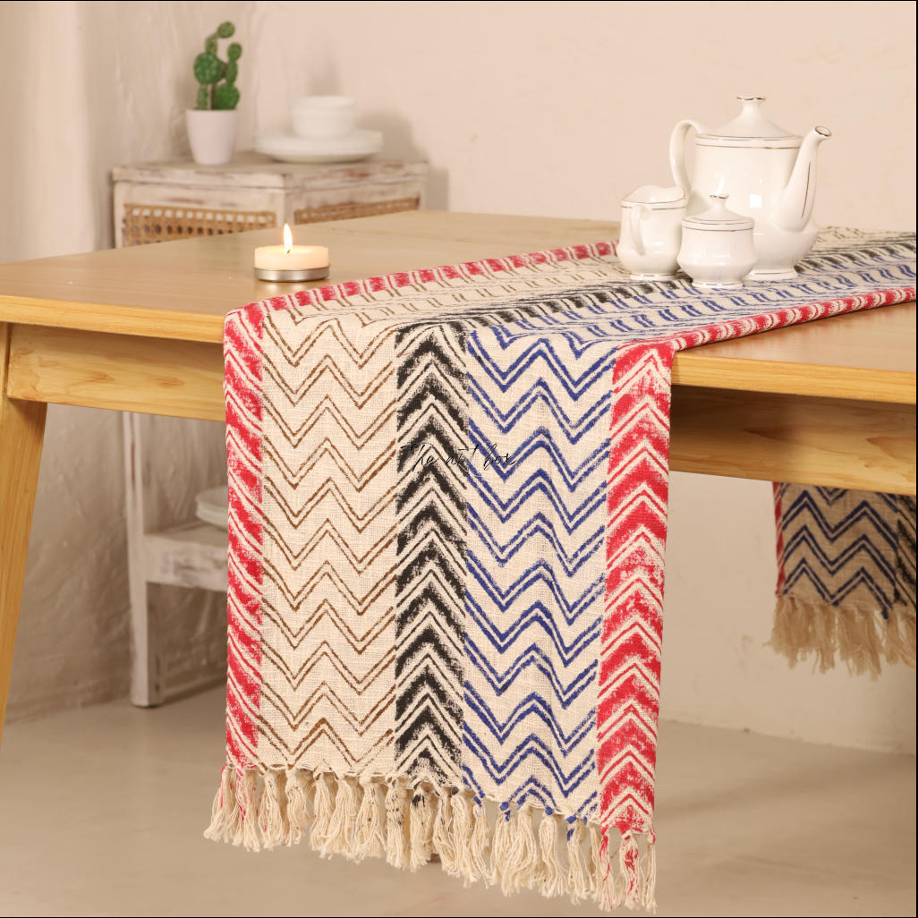 Beige Printed Cotton Table Runner