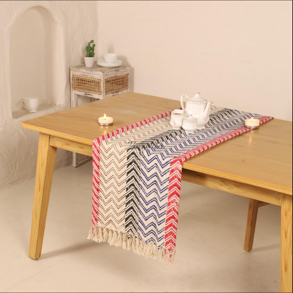 Beige Printed Cotton Table Runner