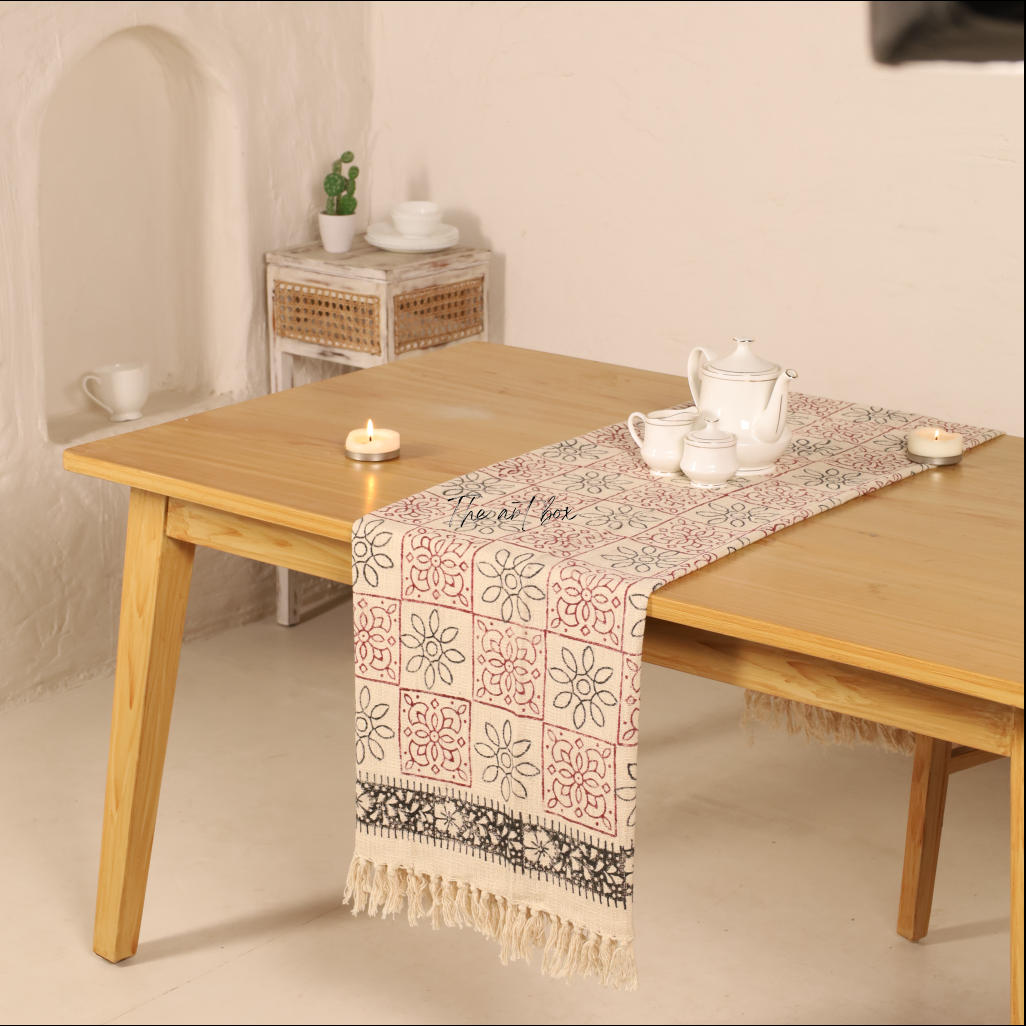 Beige Printed Cotton Table Runner