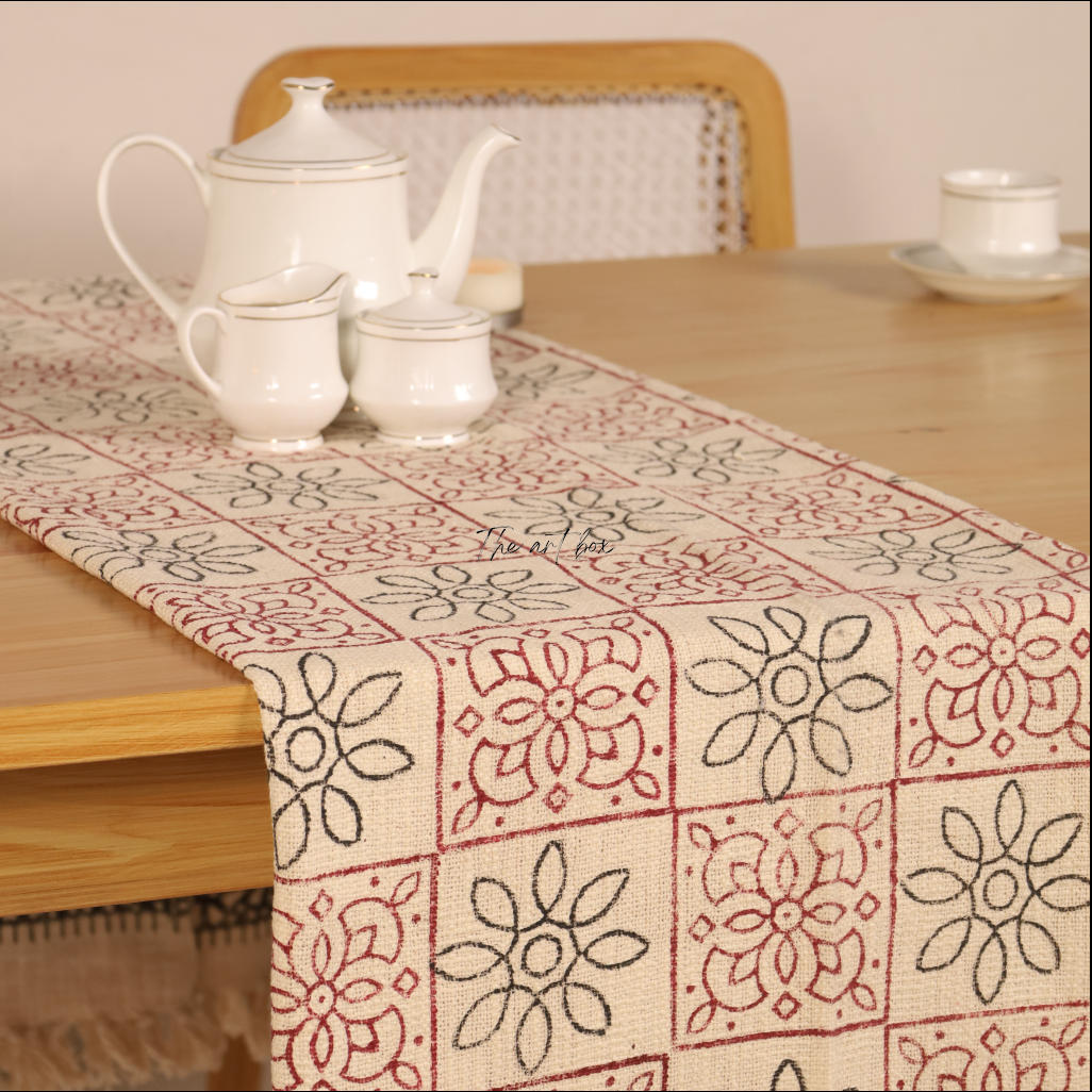 Beige Printed Cotton Table Runner