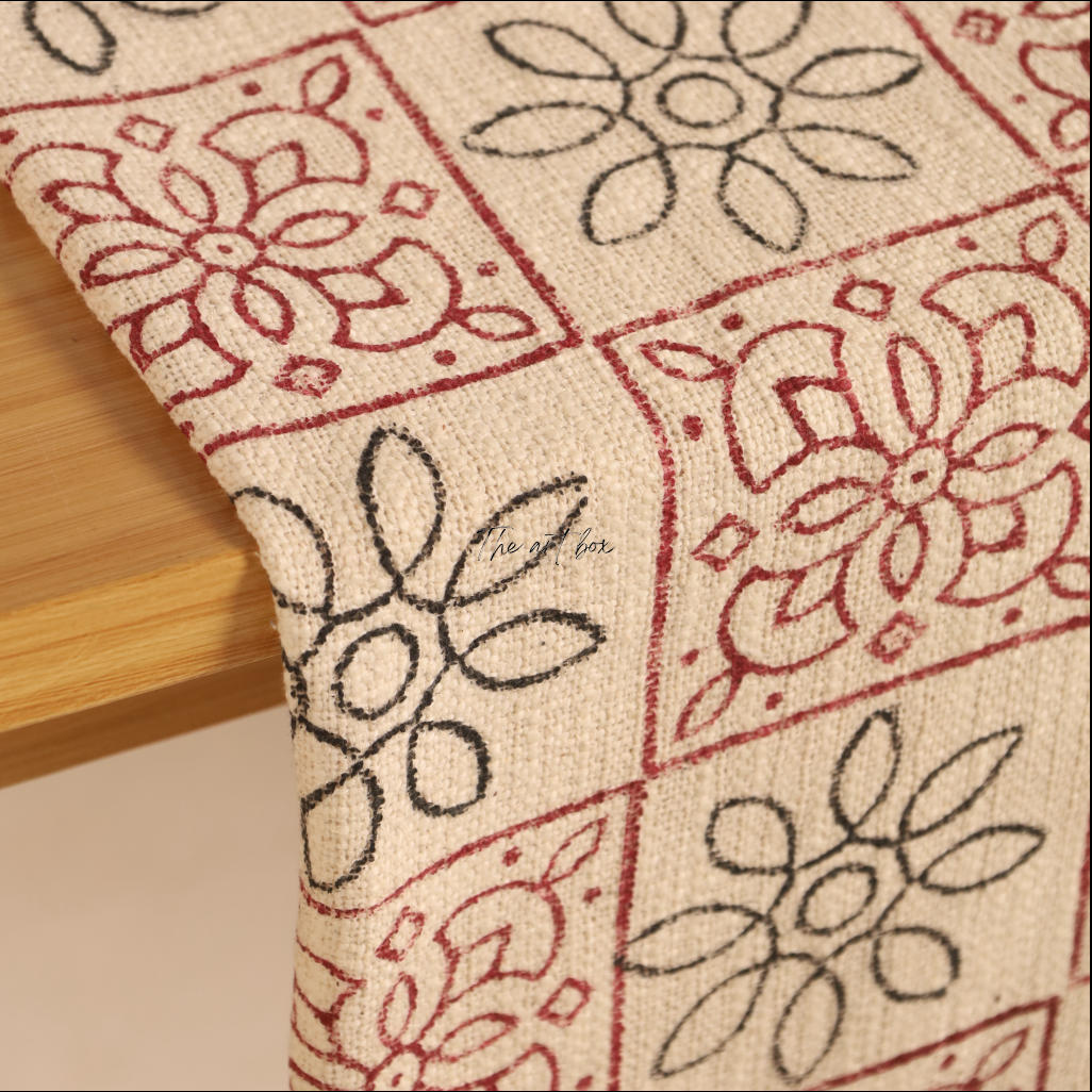 Beige Printed Cotton Table Runner