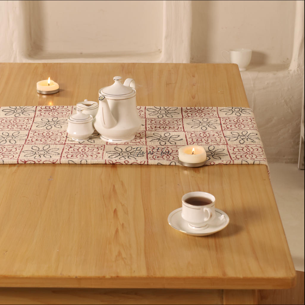 Beige Printed Cotton Table Runner