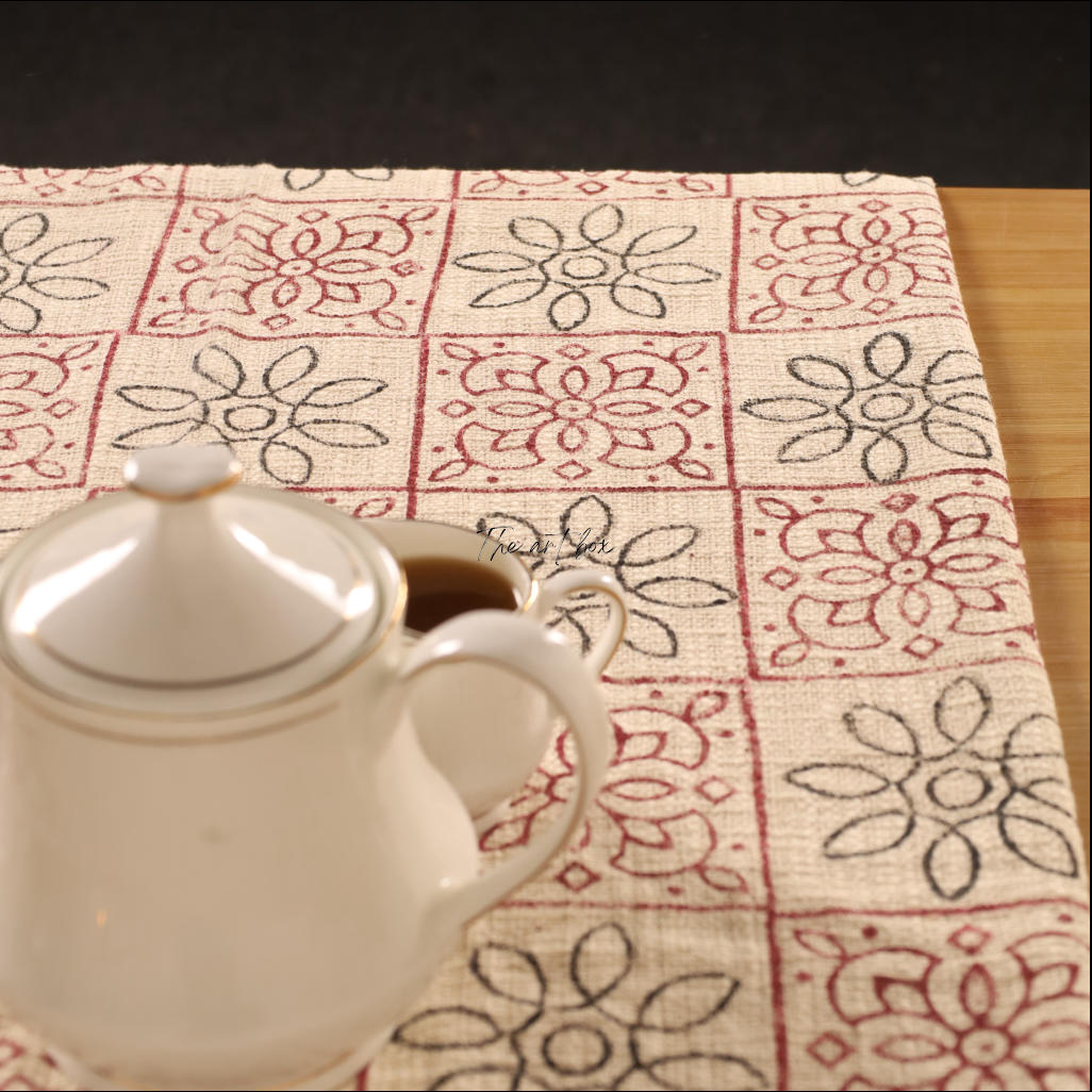 Beige Printed Cotton Table Runner