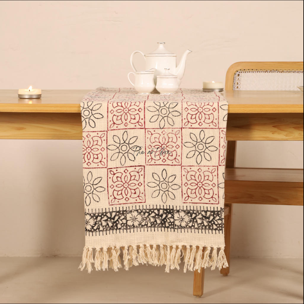 Beige Printed Cotton Table Runner