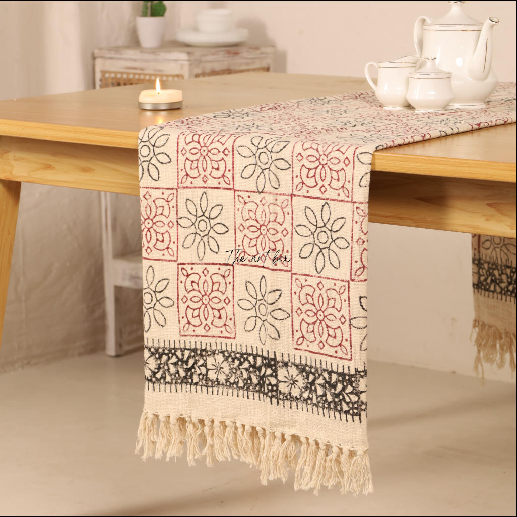 Beige Printed Cotton Table Runner