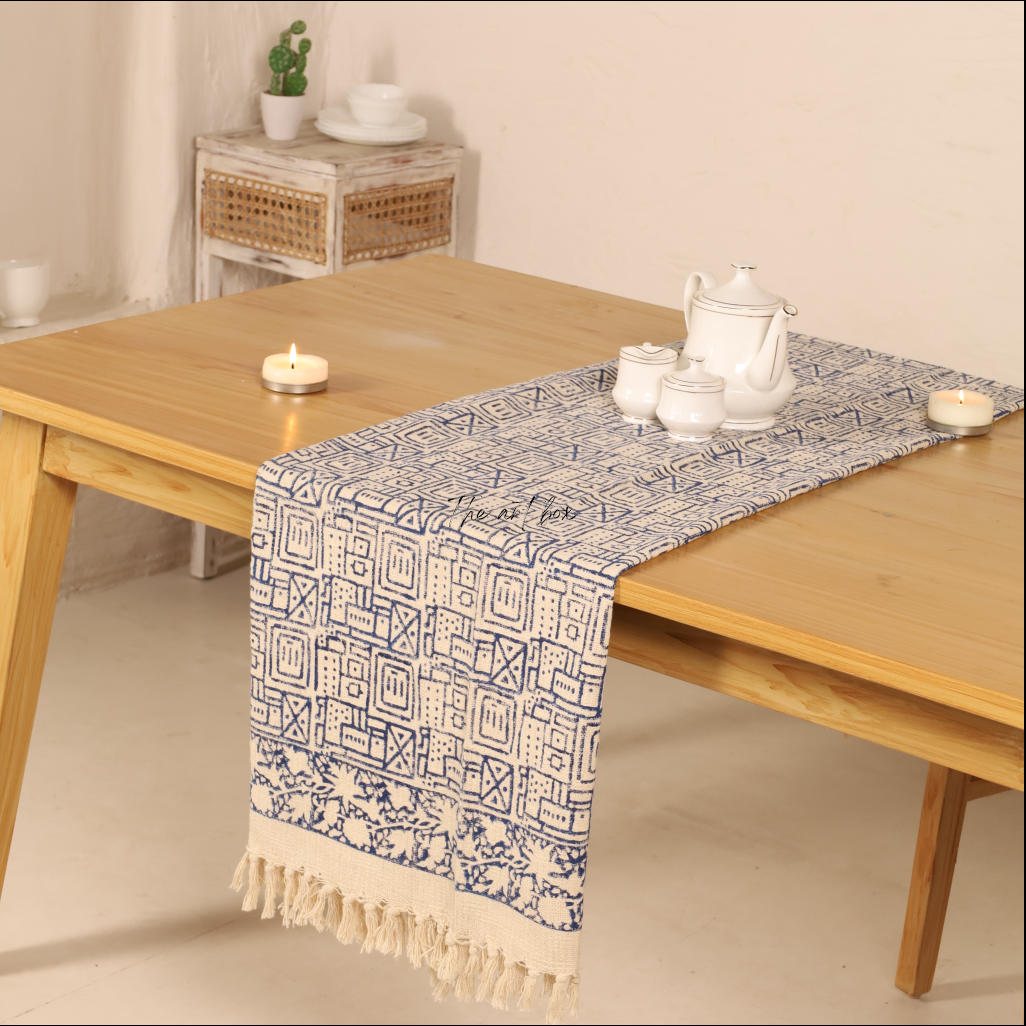 Beige Printed Cotton Table Runner