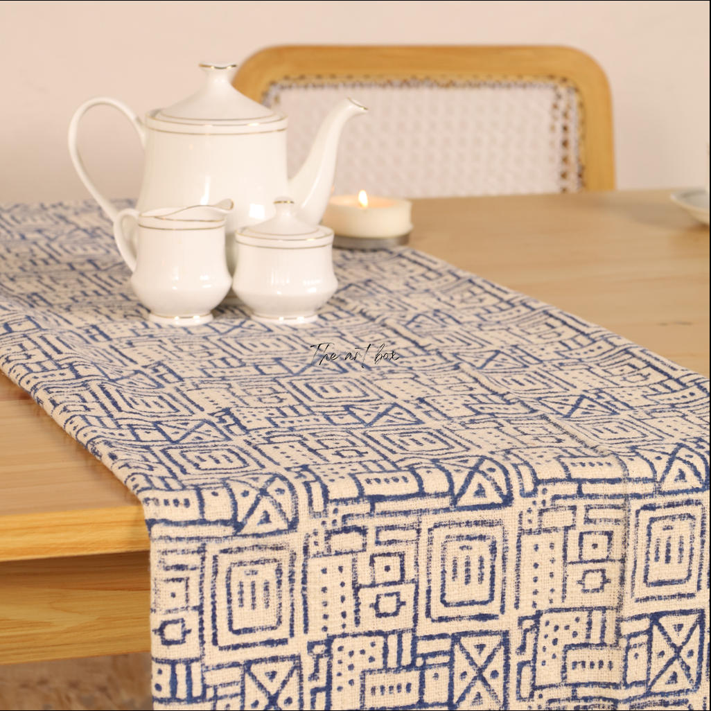 Beige Printed Cotton Table Runner