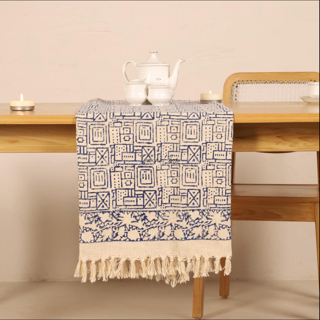 Beige Printed Cotton Table Runner