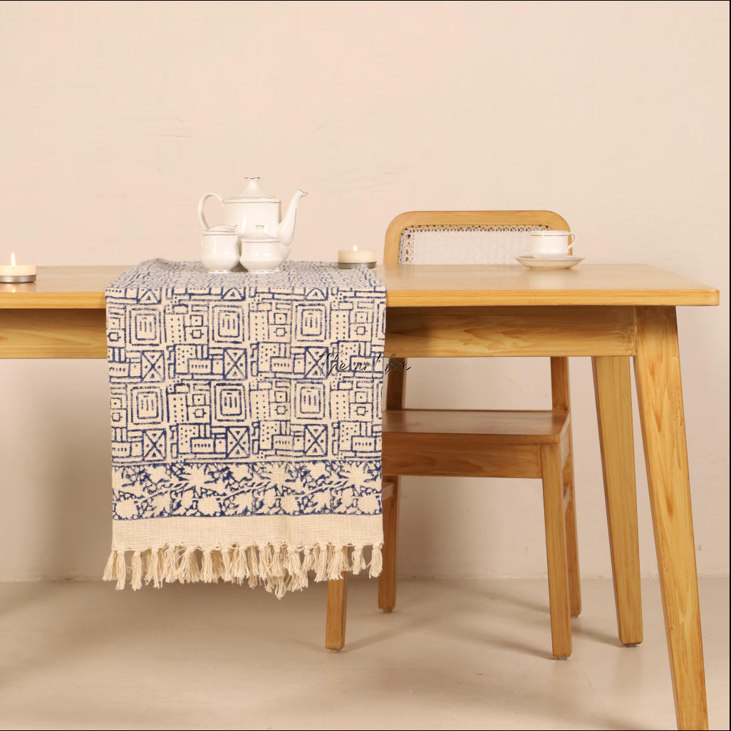 Beige Printed Cotton Table Runner