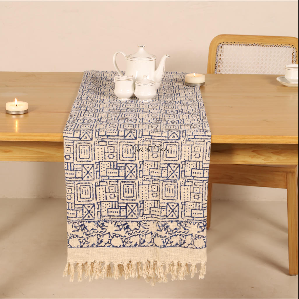 Beige Printed Cotton Table Runner