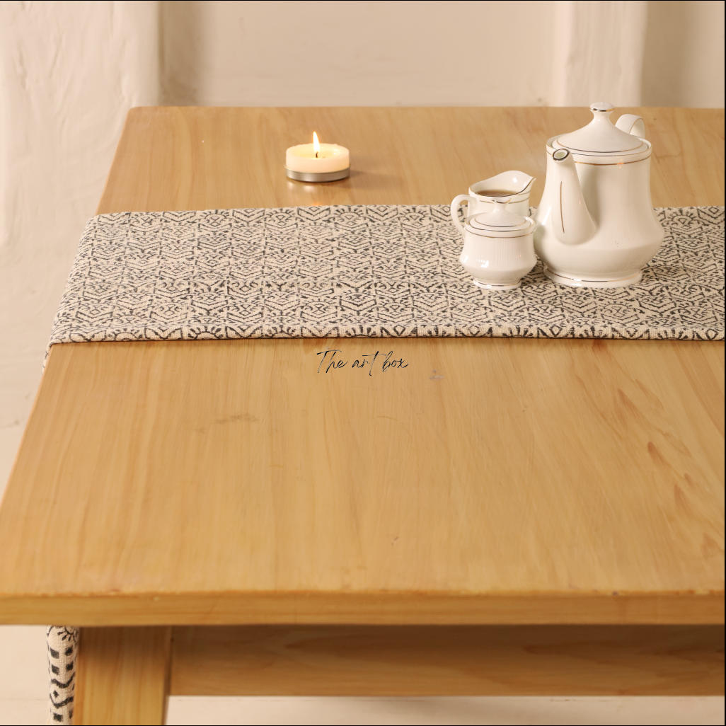 Beige Printed Cotton Table Runner