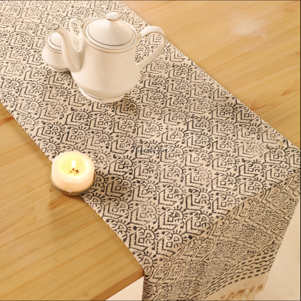 Beige Printed Cotton Table Runner