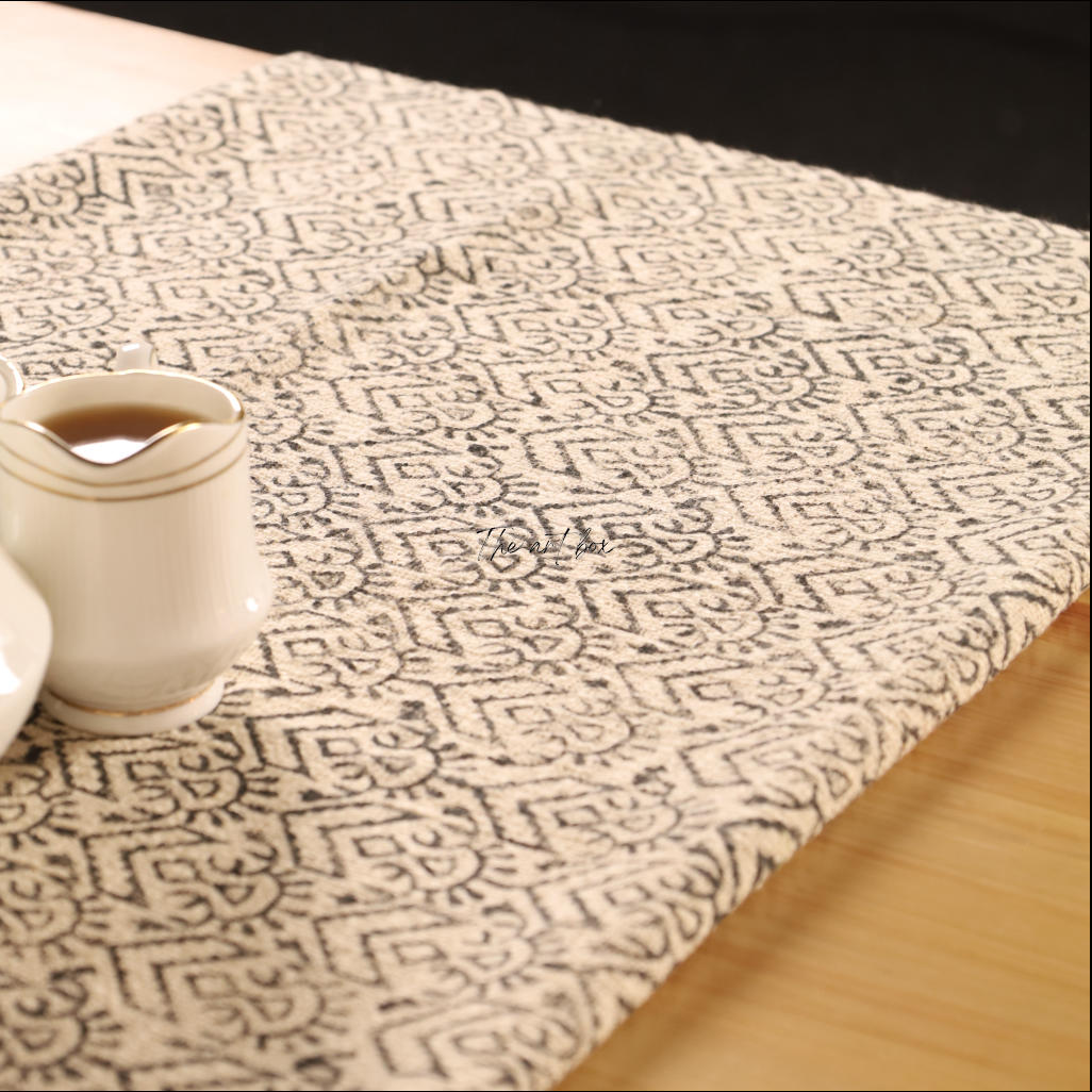 Beige Printed Cotton Table Runner