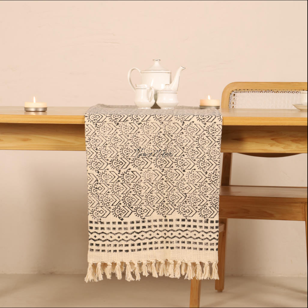 Beige Printed Cotton Table Runner