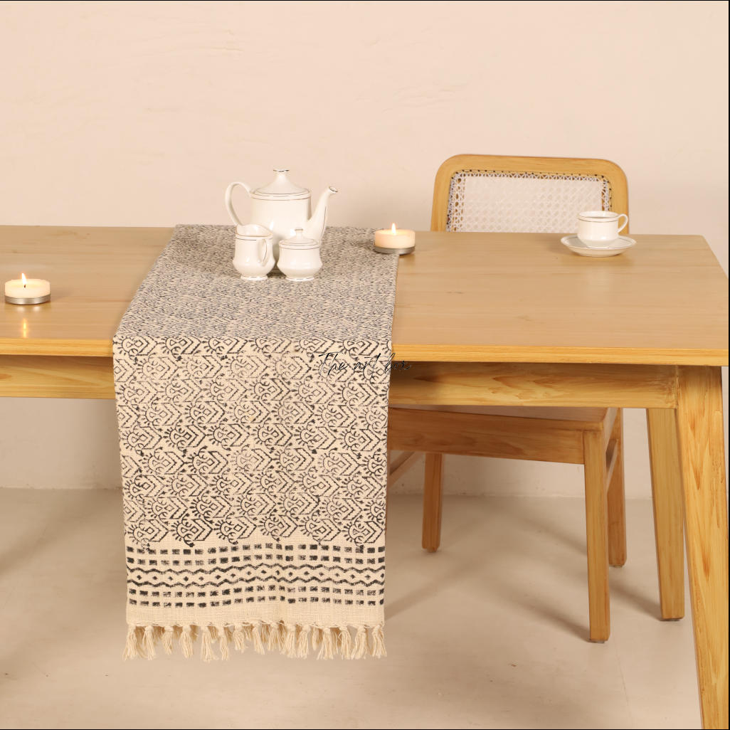 Beige Printed Cotton Table Runner