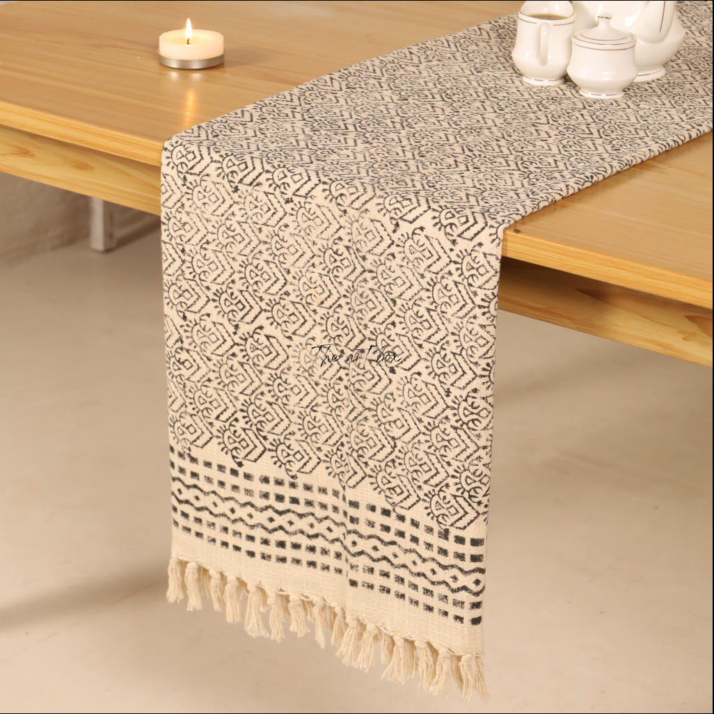 Beige Printed Cotton Table Runner