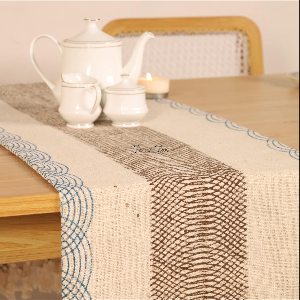 Beige Printed Cotton Table Runner