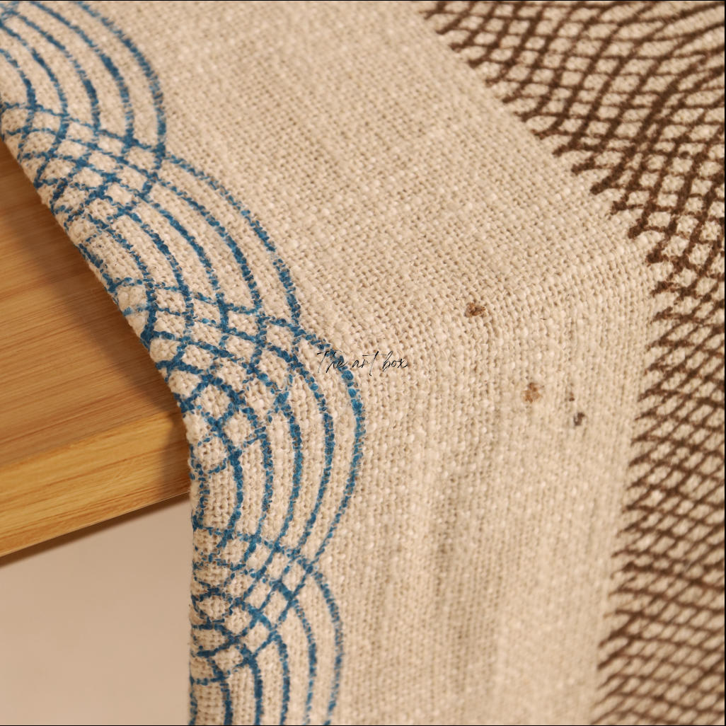 Beige Printed Cotton Table Runner