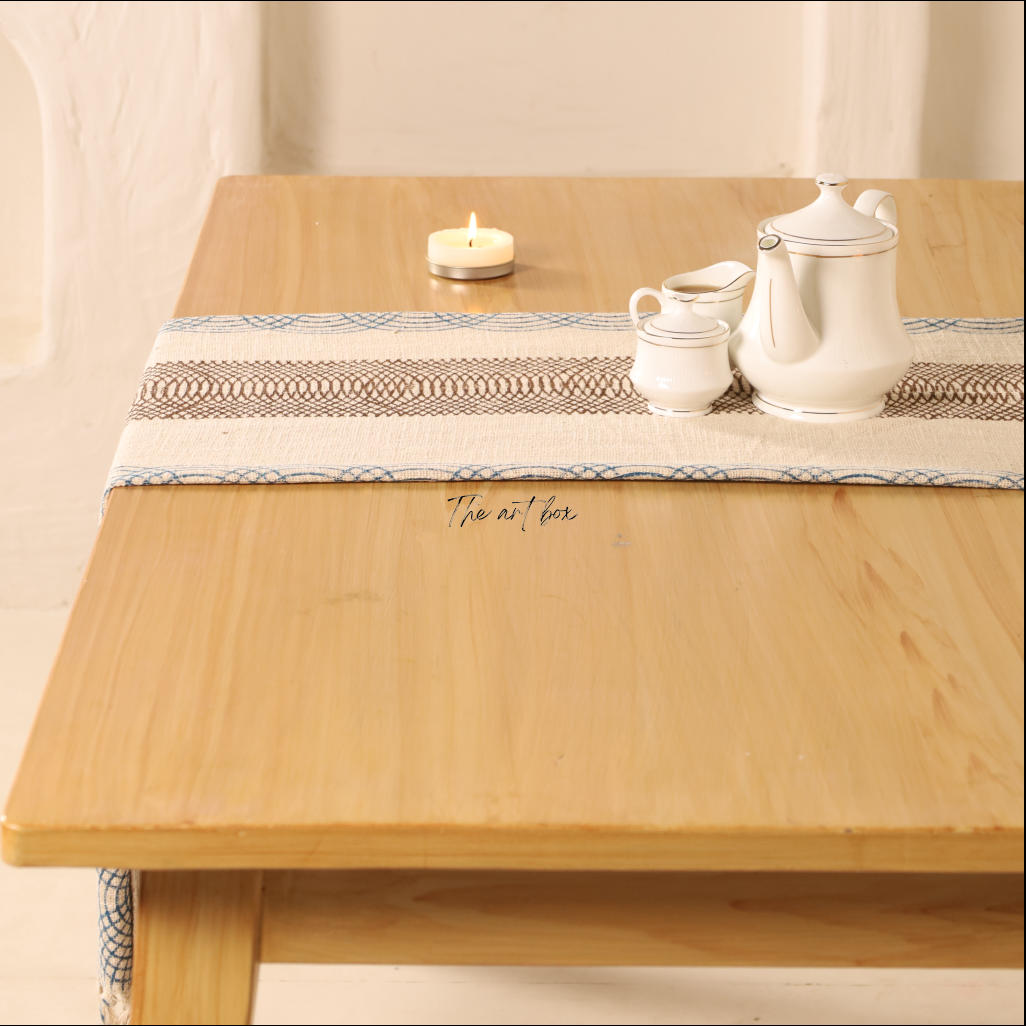 Beige Printed Cotton Table Runner