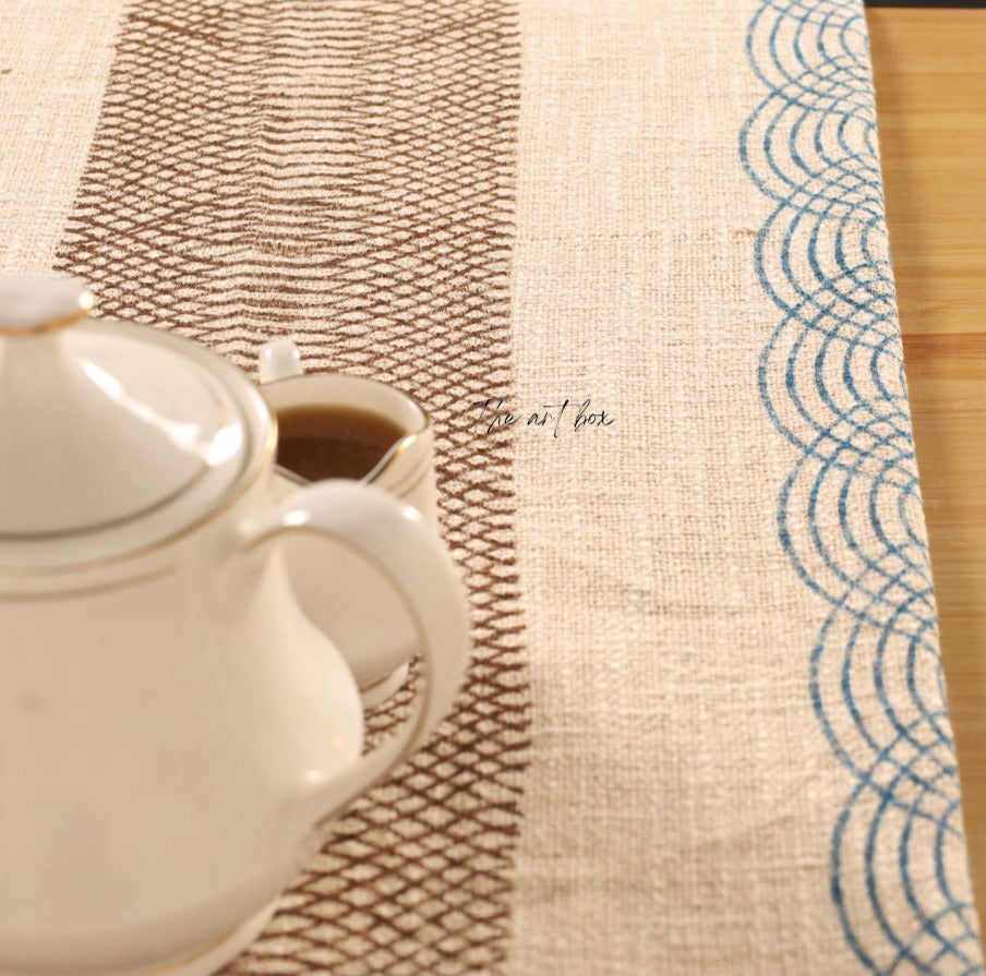 Beige Printed Cotton Table Runner