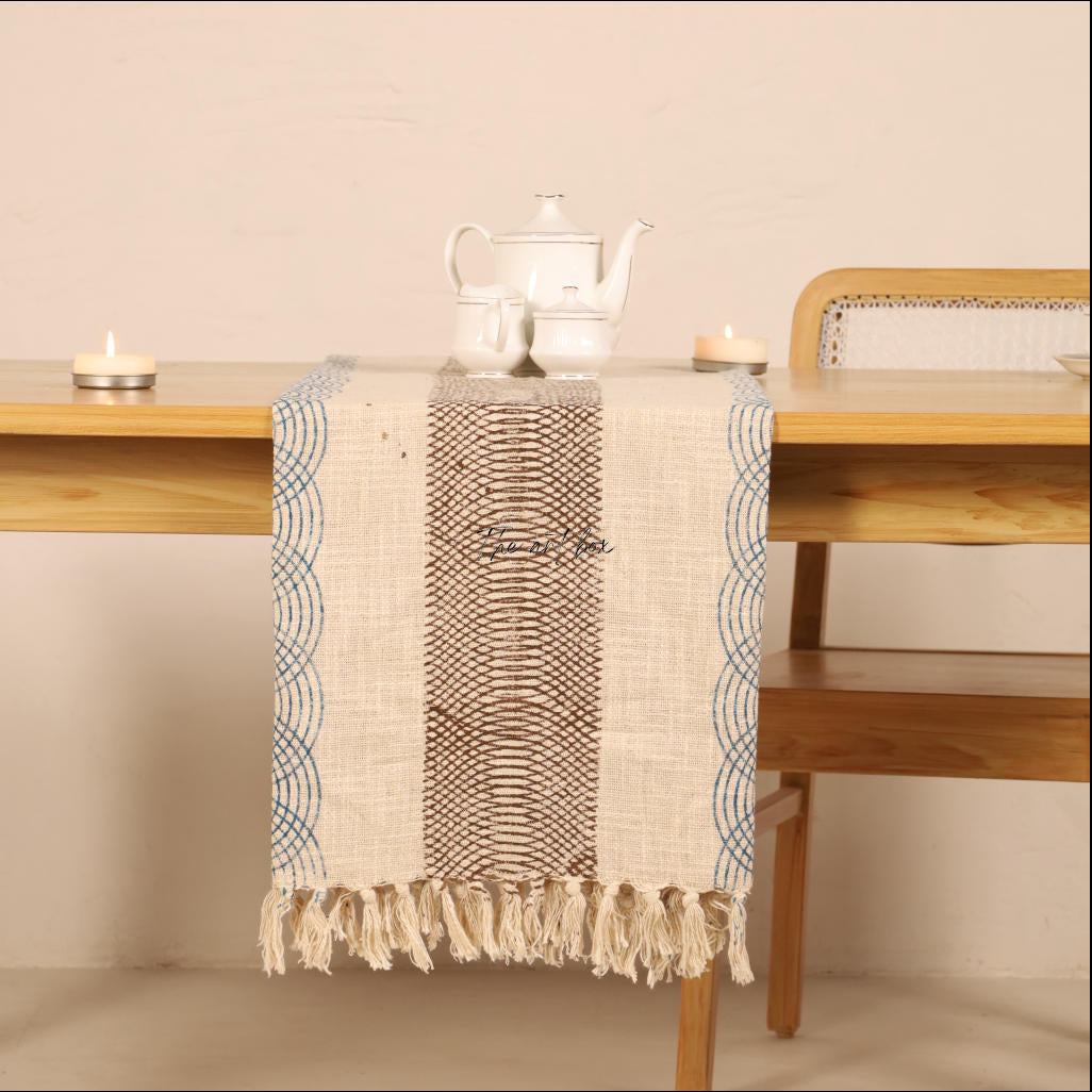 Beige Printed Cotton Table Runner